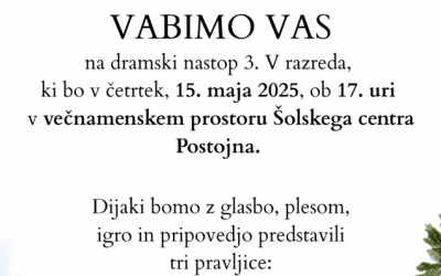 Vabilo na dramski nastop razreda 3. V